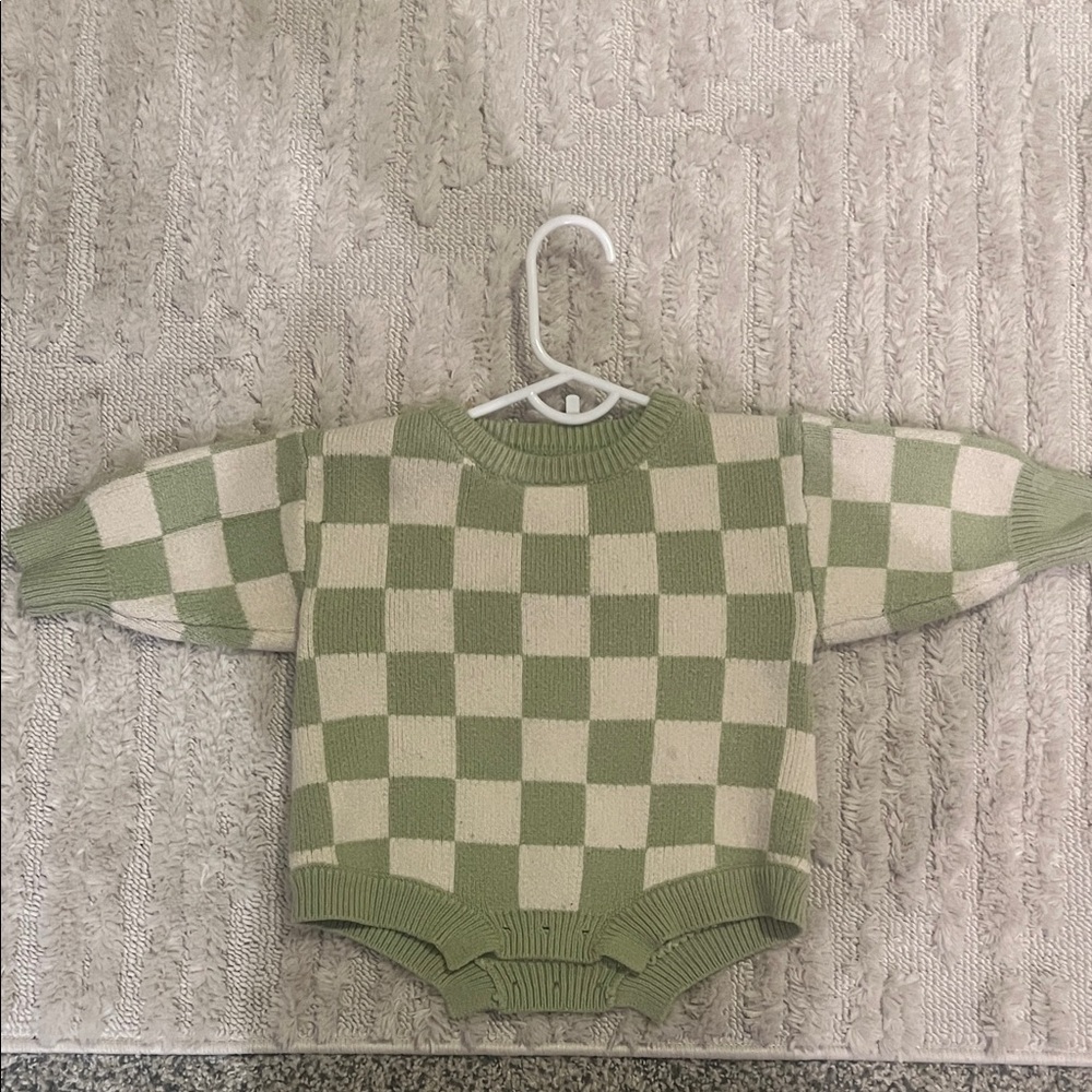 Green and Cream Checkered Kids Bodysuit